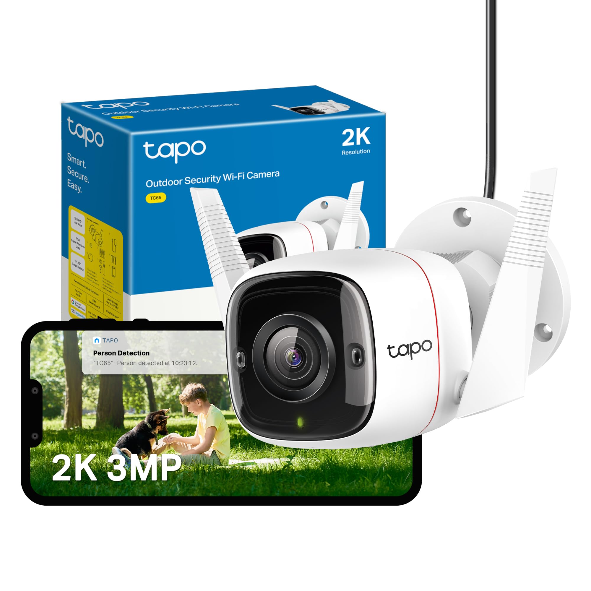 Tapo TC65 2K Security Camera Outdoor Wireless & Wired, Outdoor Camera No Monthly Fee, Smart Person Detection, Advanced Night Vision,Two-Way Talk, IP66 Weatherproof, Works with Alexa & Google — image 1