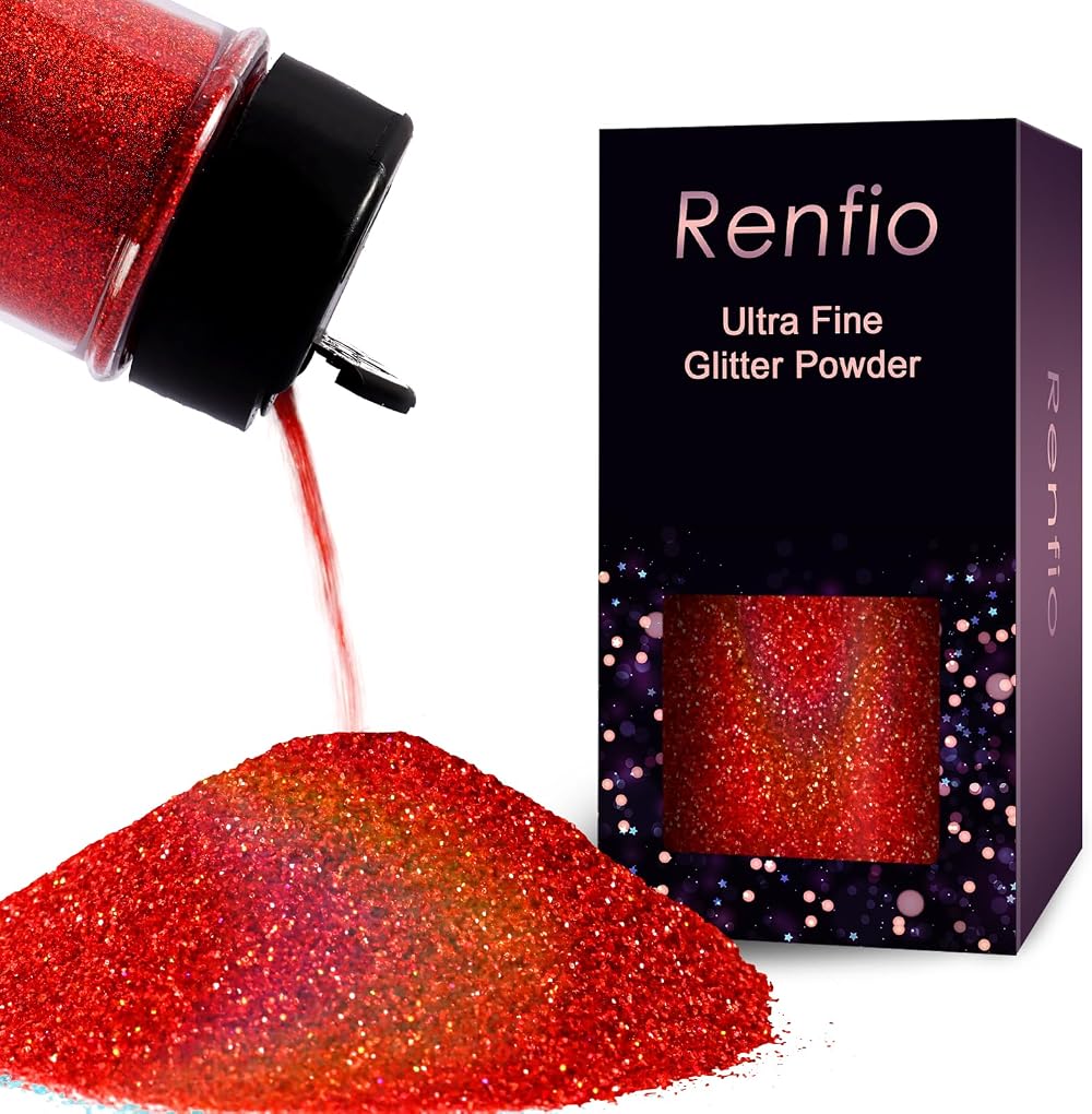 Renfio Holographic Ultra Fine Glitter Powder 50g Laser Rose Red Resin Flakes