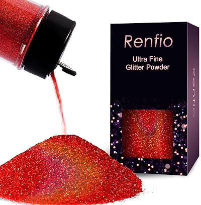 Renfio Holographic Ultra Fine Glitter Powder 50g Laser Rose Red Resin Flakes