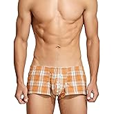 FEOYA Men's Underwear Cotton Low Rise Boxer Shorts Pajamas Shorts Plaid Stripe Printed Comfortable