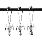 ZILucky Set of 12 Shower Curtain Hooks Rings,Skeleton Reaper Scythe Pendant, Halloween Party Supplies Haunted House Decoration, Stainless Steel Rustproof (Silver)