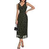 Nitzana Women's Sexy V Neck Sleeveless Mesh Maxi Dresses Summer Casual Elegant Long Floral Dress Wedding Guest Cocktail Party