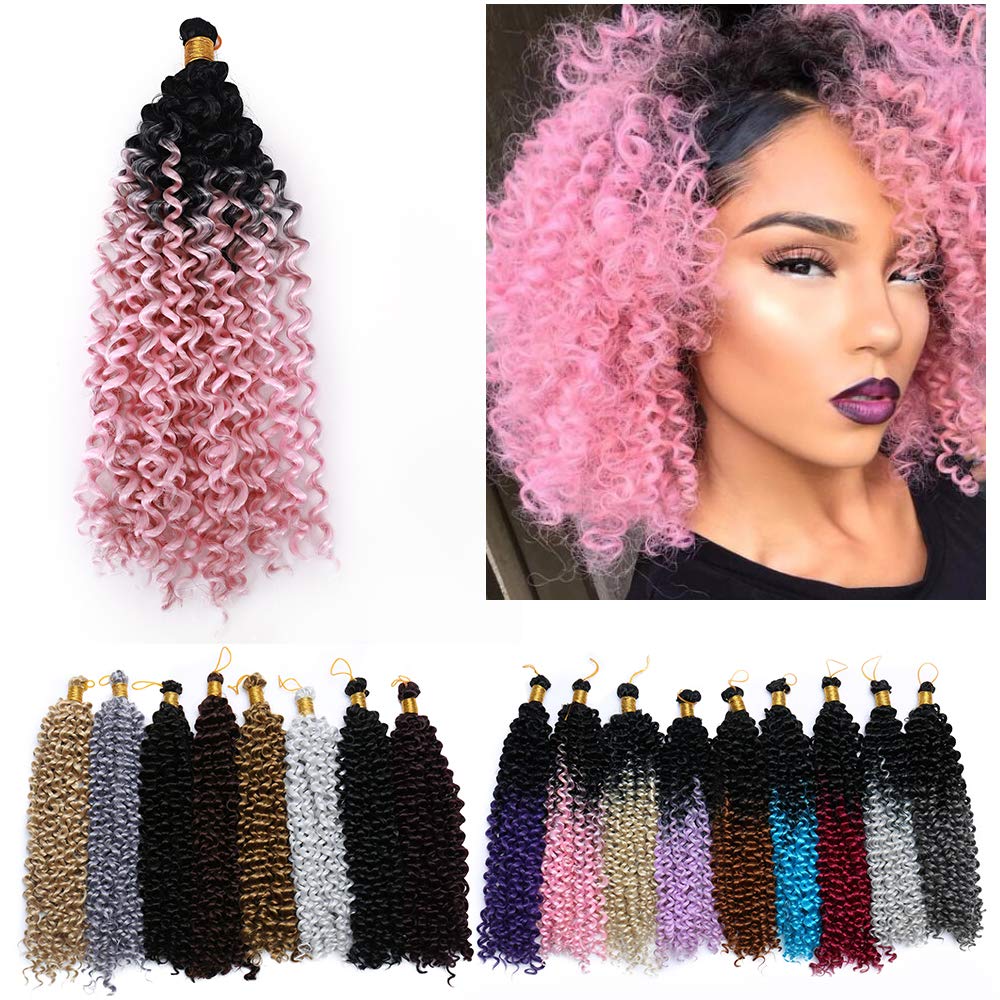 14 Inch Marlybob Crochet Hair Water Wave - Black to Pink Curly Braids Ombre Braiding Hairpiece Synthetic Hair Extensions