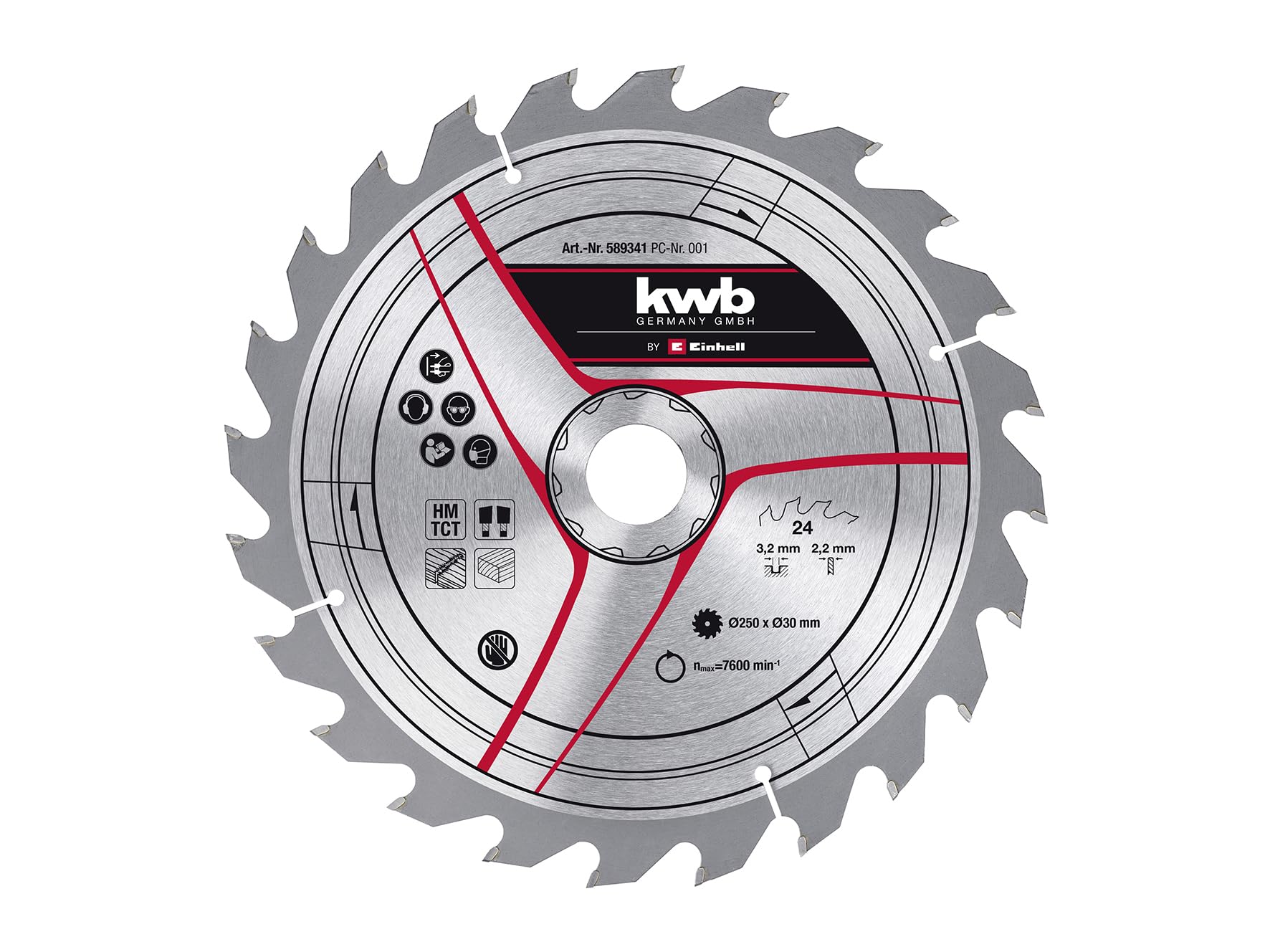 Original Einhell HM Saw Blade (Diameter 250 x 30 mm, 24 Teeth, Suitable for Various Einhell Table saws, Pull Cap mitre saws and mitre saws)