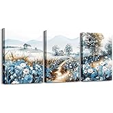 Rustic Village Wall Posters Room Decor for Men Flowers Weed Landscape Wall Decor for Bedroom Office Countryside Artwork Ready to Hang Pictures Home Decor 3 Pieces