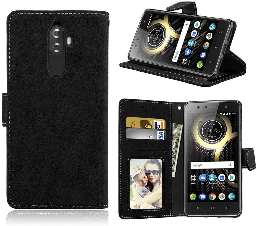 ShuiSu Flip Cover Case for Lenovo K8 Note, Retro Matte Premium PU Leather Soft Silicone Magnetic Closure Kickstand Wallet Card Pockets Protective Shell -Black