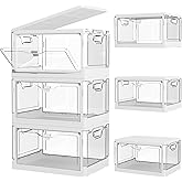 Covetree 3-Pack 24 QT Clear Stackable Storage Bins with Lids & Magnetic Doors - Open Front Plastic Closet Organizers, Multifunctional Folding Storage for Bedrooms, Living Rooms, Study, and Kids' Toys