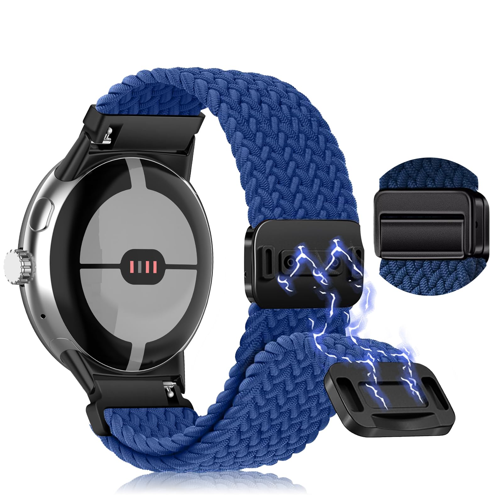 KoGiio Strap compatible with Google Pixel Watch 3 41mm / Google Pixel Watch 2 / Google Pixel Watch, Magnetic Adjustable Watch Band, Soft Nylon Braided Replacement Bracelet Strap Cold blue