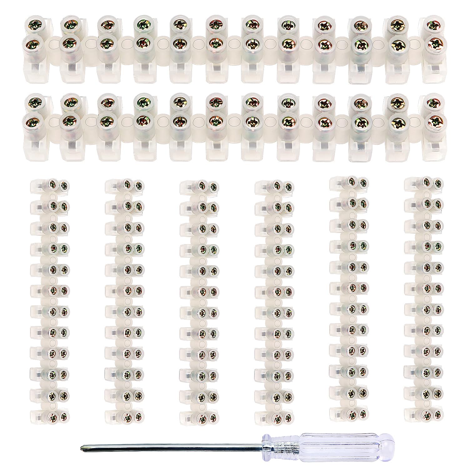 YIXISI 8 PCS 6A Terminal Block Strip, Dual Rows 12 Way Electrical Blocks, Chocolate Terminals With Screwdriver for Wiring Cable