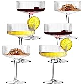 VIFVOR 6 Pcs Ribbed Coupe Cocktail Glasses, 10 oz Classic Old Styling Martini Glass Set with Gift Box Packaging Elegant Hand Blown Manhattan Goblet for Cocktail, Champagne, Bar and Gift (6)