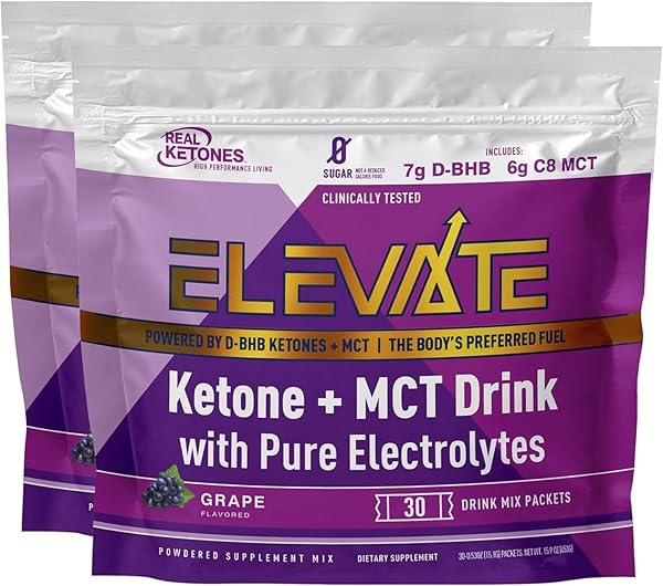 REAL KETONES EXOGENOUS KETO D BHB + MCT + ELECTROLYTES, CAFFEINE FREE DRINK MIX POWDER, GRAPE TART FOR RAPID KETOSIS (56 SERVINGS)