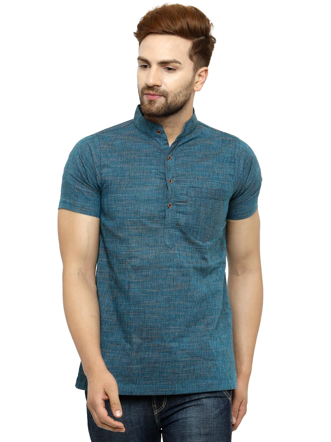 enchanted drapes mens' solid cotton short kurta