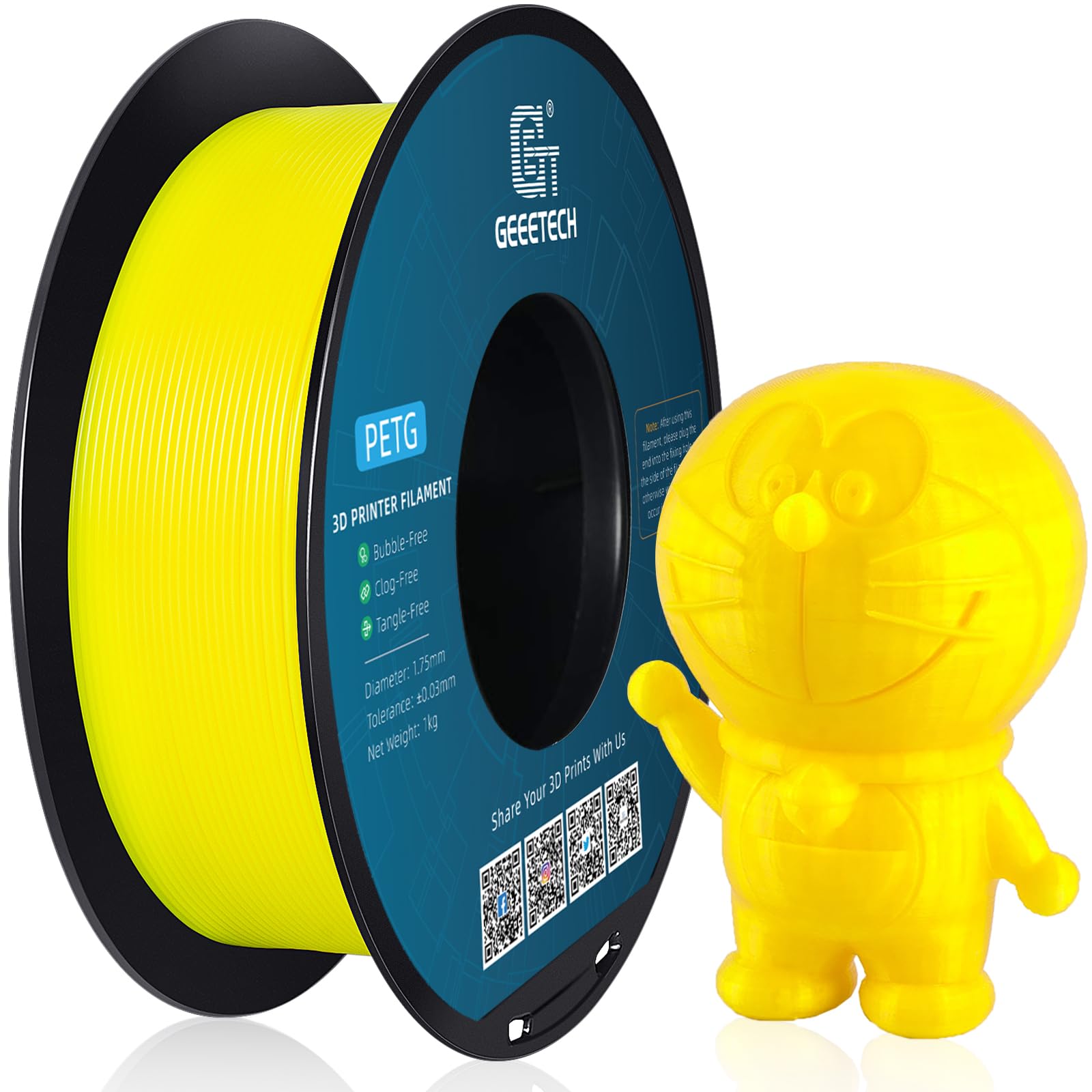 Geeetech PETG Filament 1.75 mm Yellow PETG 1 kg Spool for 3D Printer