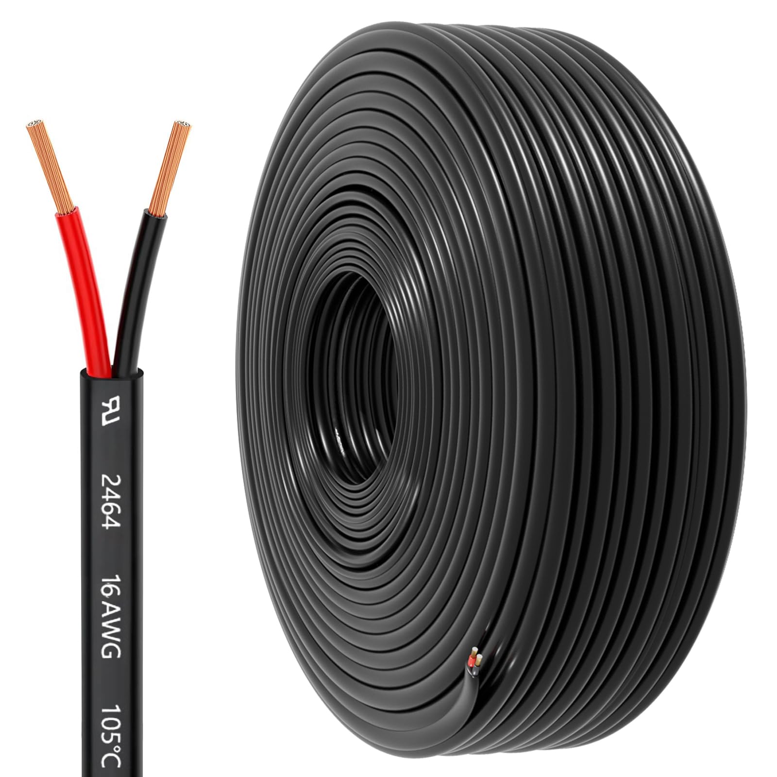 Photo 1 of 16 Gauge Wire 2 Conductor Electrical Wire, 16 AWG 1.309mm² Wire PVC Cord, 12V/24V DC Low Voltage/Copper-clad Aluminum(CCA)Flexible/2 Wire for Automotive Wire LED Strips Lamp Lighting Marine(9.2M/30FT)
