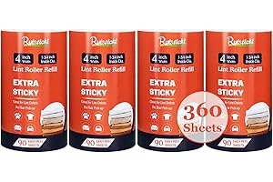 RUISTICKI 4 inch Lint Roller Refills Only for Scotch-Brite Lint Roller, Everyday Clean Lint Roller Refills Pack of 4, Extra Sticky 90 Sheets per Refill, Total 360 Sheets (Inside Dia. 1-3/4 inch)