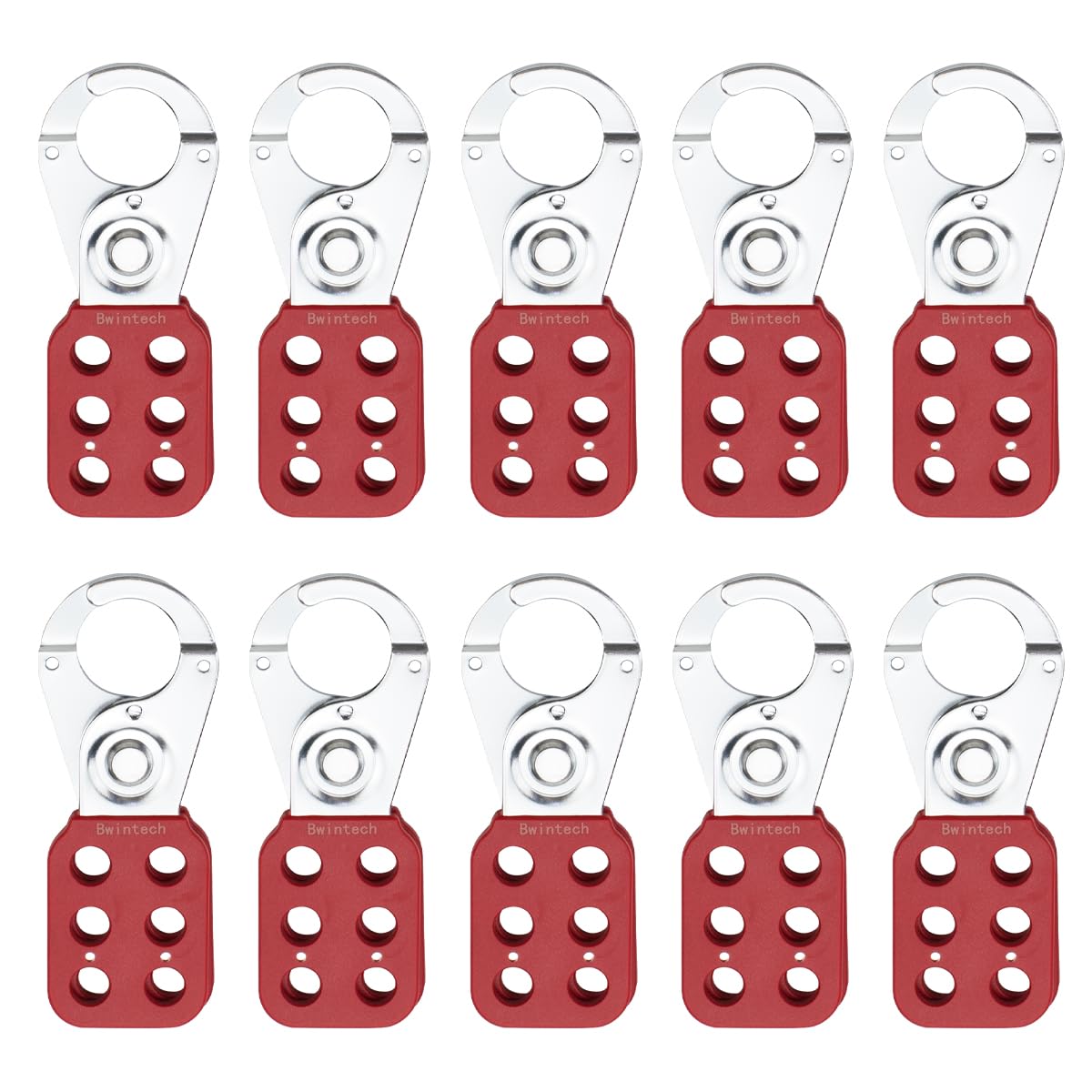 Bwintech 10 Pcs Red Jaw Steel Lockout Hasp Tagout Hasp for Padlocks, with 6 Holes Interlock
