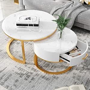 Juego de 2 mesas Redondas para Sala de Estar Mesas Nido Mesa de Centro
