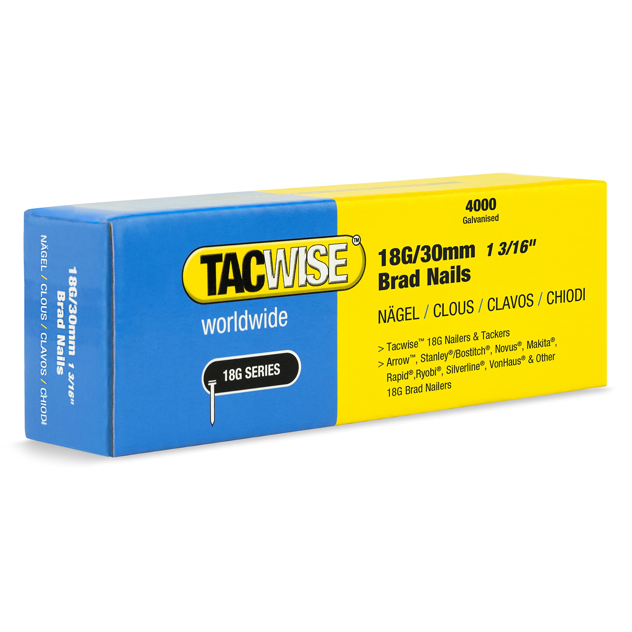 Tacwise 1711 Galvanised Brad Nails Type 18G / 30 mm, Pack of 4,000