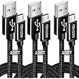 Micro USB Cable, Udaton 3 Pack 10FT Android Charger Cord, Long Nylon Braided 2.4 Fast Charging Cable Compatible with Samsung 