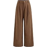 CIDER Womens Wide Leg Pants Corduroy Elastic Waist Bottom Up Pants with Pockets Trendy Casual Trousers
