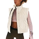 Ainangua Women Cropped Puffer Vest Button Sleeveless Light Jacket Scrunch Stand Collar Essentials Gilet with Pockets