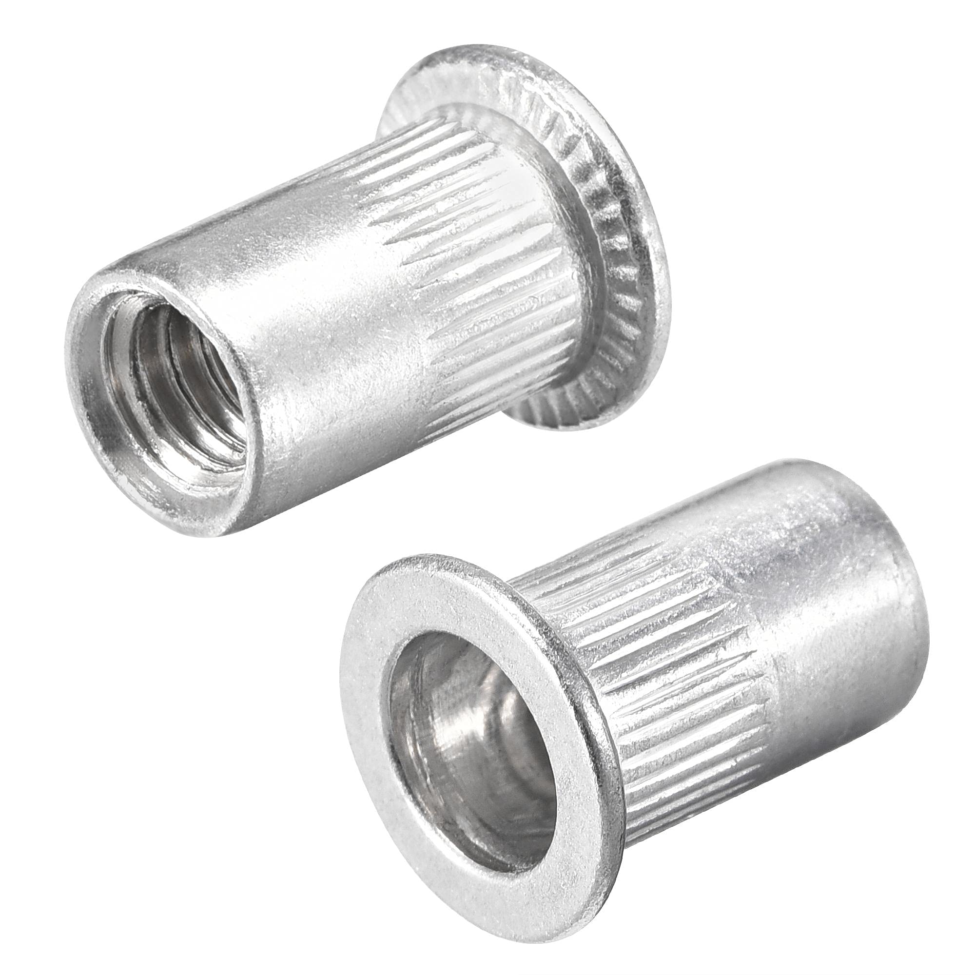 sourcing map 1/4-20 Rivet Nuts Aluminium Alloy Knurled Flat Head Threaded Insert Nut Silver 25pcs