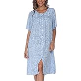 COSUNIONY House Dresses for Women Cotton Short Sleeve House Coat Buttons Down Dusters Robe with Pockets S-XXL