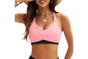 Durio Bikini Tops for Women Twist Front Swim Bra Full Coverage Push Up Bathing Suit Tops Color Block Swimsuit Tops Only