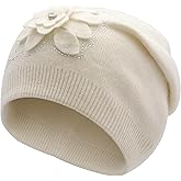 ZLYC Women Floral Slouchy Beanie Hat Double Layer Winter Knit Skull Cap