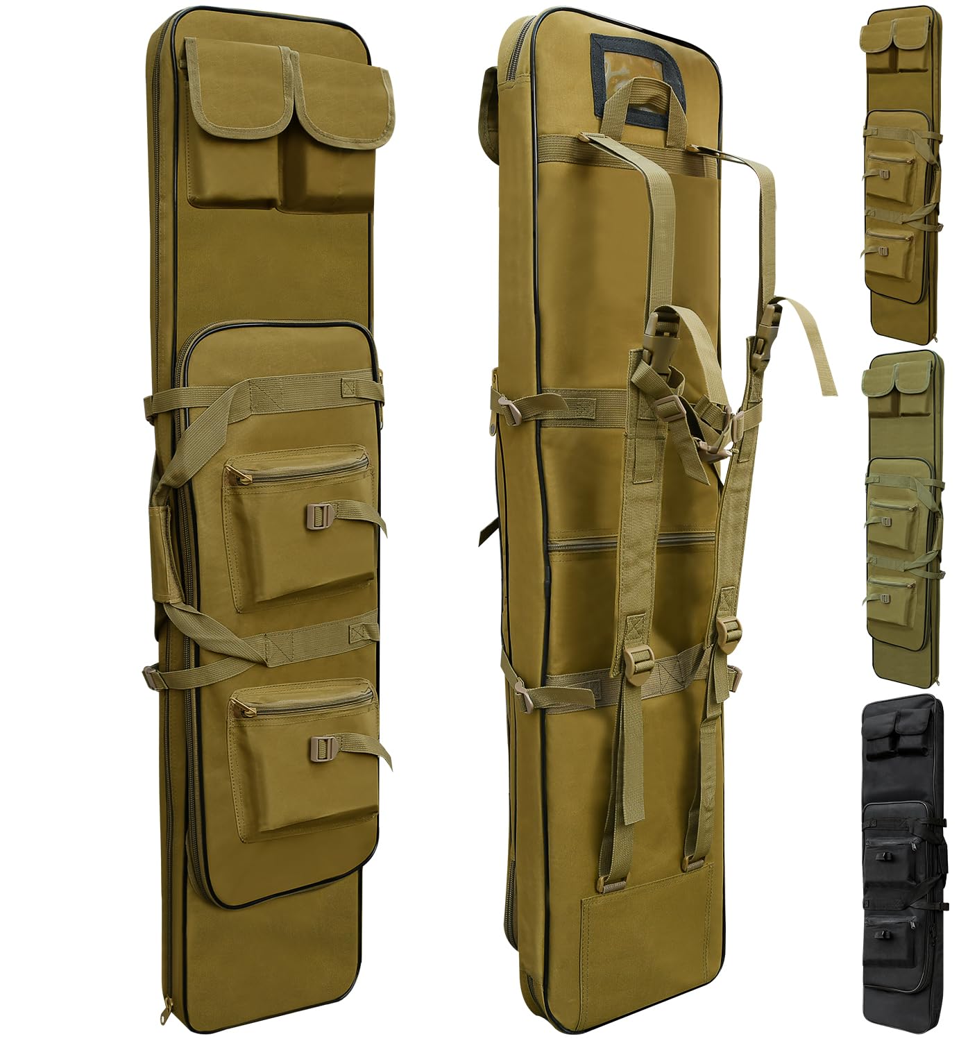Photo 1 of RUBY.Q 46" Rifle Bag, Khaki Tactical Long Rifle Backpack, Portable Shotgun Case for Firearm Storage and Transportation, Suitable for Outdoor Hunting Shooting (46" Khaki)