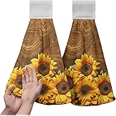 Cneztholim Summer Sunflowers Hanging Kitchen Towels Vintage Brown Yellow Flowers Hand Towel with Hanging Loop Tie Towels Soft Absorbent Dish Tea Towel Decorative for Bathroom Farmhouse Decor