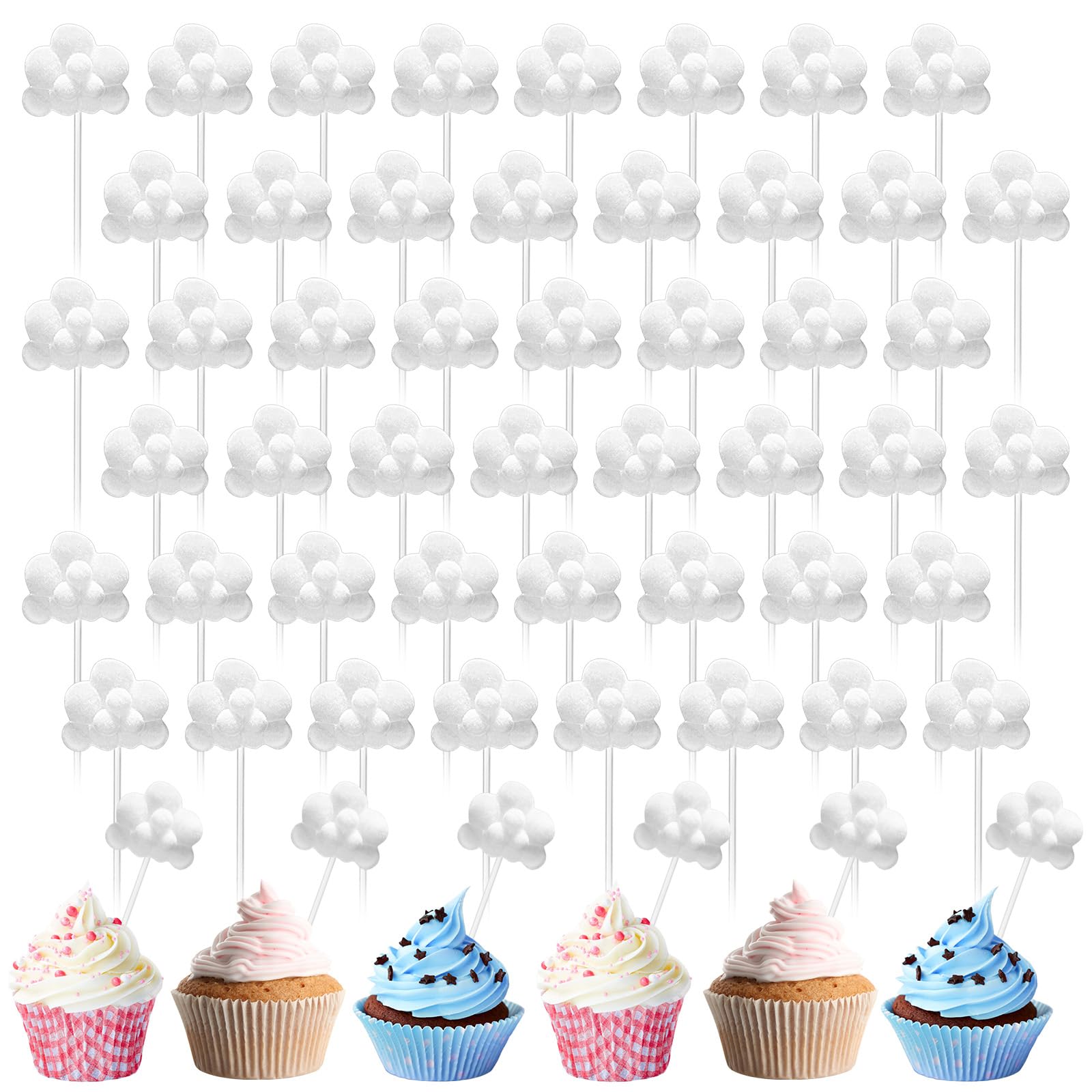 Photo 1 of Havawish 50pcs Cloud Cake Topper Plush Cloud Shaped Cupcake Toppers Yarn Ball Cake Dessert Picks Decoration for Baby Shower Birthday Wedding Party Supplies