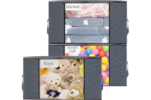 toresper 3Pcs closet organization and storage,Large Capacity toy storage with Reinforced Handles,Foldable Storage Bags with Clear Window for Clothes Pillow Blankets Bedding