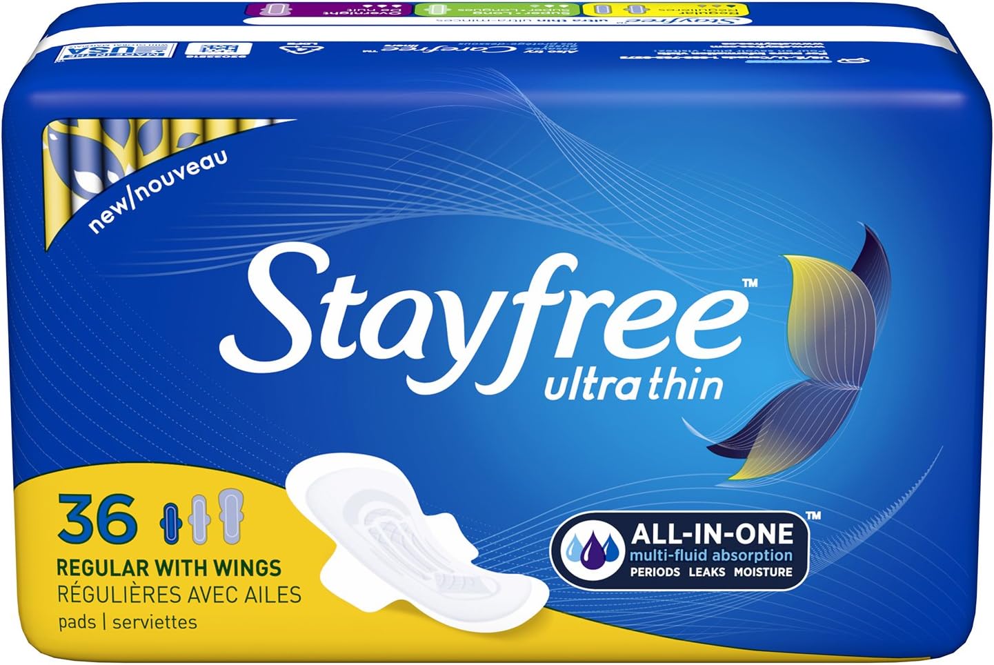 Stayfree Ultra Thin Regular Pads with Wings For Women, Reliable Protection and Absorbency of Feminine Moisture, Leaks and Periods, 36 count - Pack of 4: Health & Personal Care