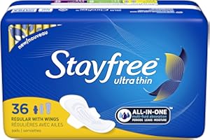 Stayfree Ultra Thin Regular Pads with Wings For Women, Reliable Protection and Absorbency of Feminine Moisture, Leaks and Periods, 36 count