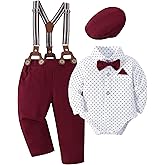 SANMIO Baby Boy Clothes Suit 0-24M Boys Baptism Easter Outfits Baby Shirt+Bow Tie+Pants+Suspenders 4Pcs Christmas Wedding Set