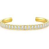 18K Gold/Rose Gold Plated Bracelets for Women, 5A Sparkling Square Cubic Zirconia Waterproof Never Tarnish Bangle Bracelet Jewelry, Equipped with Gift Box, Valentines Mother's Day Birthday Christmas Gifts for Women