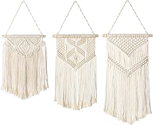 Mokof 3 Pack Macrame Wall Hanging Small Woven Art Boho Wall Decor
