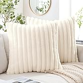 MIULEE Faux Fur Decorative Throw Pillow Covers 16x16 Inch Set of 2, Modern Spring Home Decor Soft Plush Couch Pillows Cozy Fluffy Cushion Covers for Sofa Bed Beige