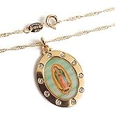 La Virgen de Guadalupe Medal Necklace 17.2 Inches Spiral Chain