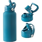 AIIVOW Blue 32 oz Insulated Water Bottle, Large Metal Stainless Steel Water Flask, Big Sports Travel Mens Water Bottle for Gym,Hiking,1 liters Leakproof Insulated Thermal Bottle with 2 Lids