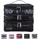 KQCQZ Cosmetic Bag Travel Makeup Bag Mesh Double Layer Large Makeup Pouch Travel Accessories Essentials Toiletry Bag for Women Makeup Travel Organizer (three layers black)