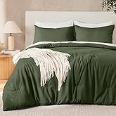 Andency Olive Green Full Size Comforter Set, Solid Comforter Set 3 Pieces (1 Boho Comforter & 2 Pillowcases), Lightweight Fluffy Vintage Olive Bed Comforter for All Season