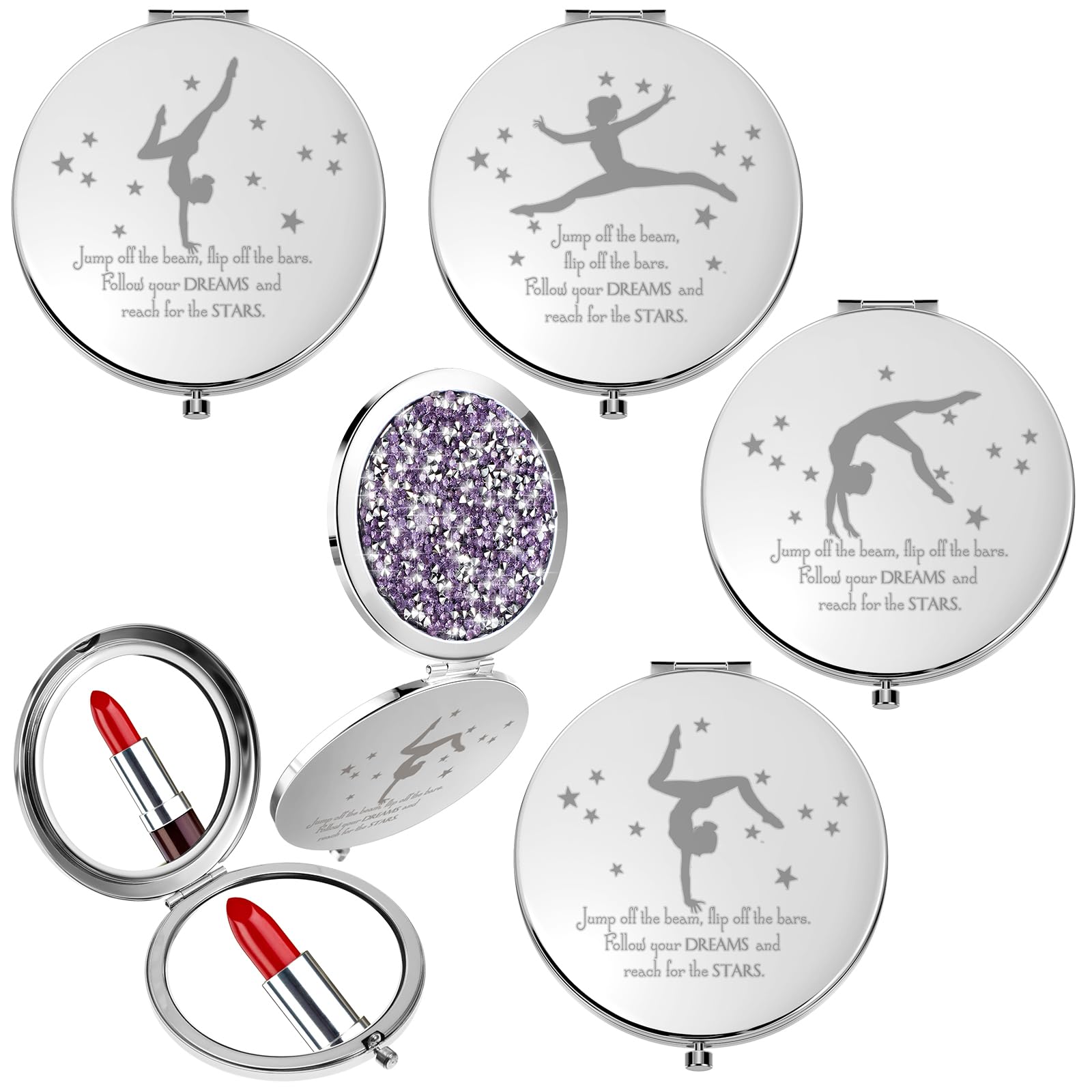 Photo 1 of Fumete 4 Pcs Gymnastics Gifts Bulk Inspirational Magnifying Pocket Mirror Compact Makeup Mirror Gymnastics Coach Gifts for Gymnast Team School Party Favors Christmas Thanksgiving(Light Purple)