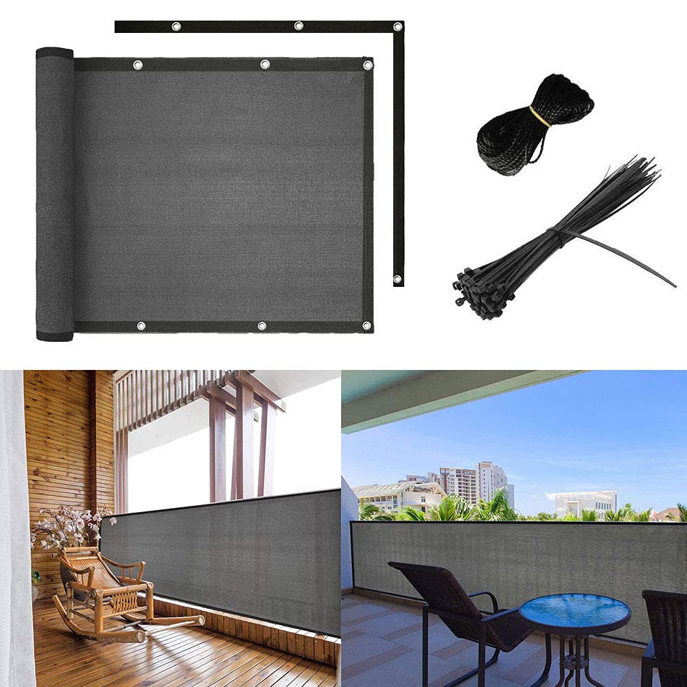 shsyue 90x500cm Balcony Privacy Screen Cover Fencing, Privacy Decorative Fences with Cable Ties,Patio Screening Windproof UV Protection Windscreens for Outdoor Deck-Grey