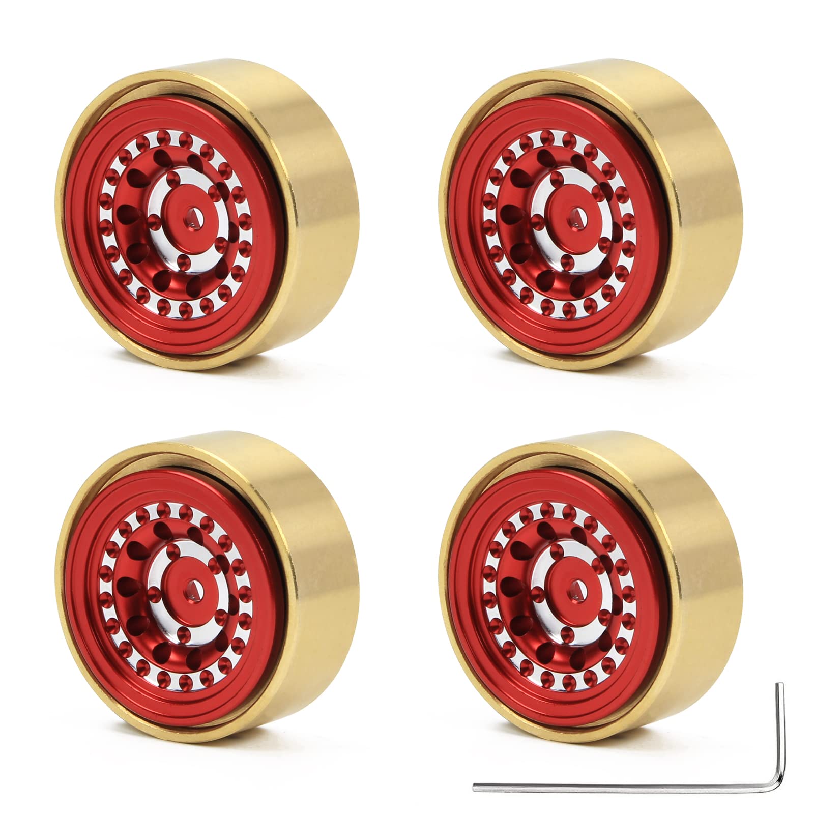 RCAWD Alloy beadlock no gluewheel and brass weights 312g 36.5 * 17.5mm for FMS Hobby FCX24 1/24 1/18 Mogrich upgrades parts(Red)