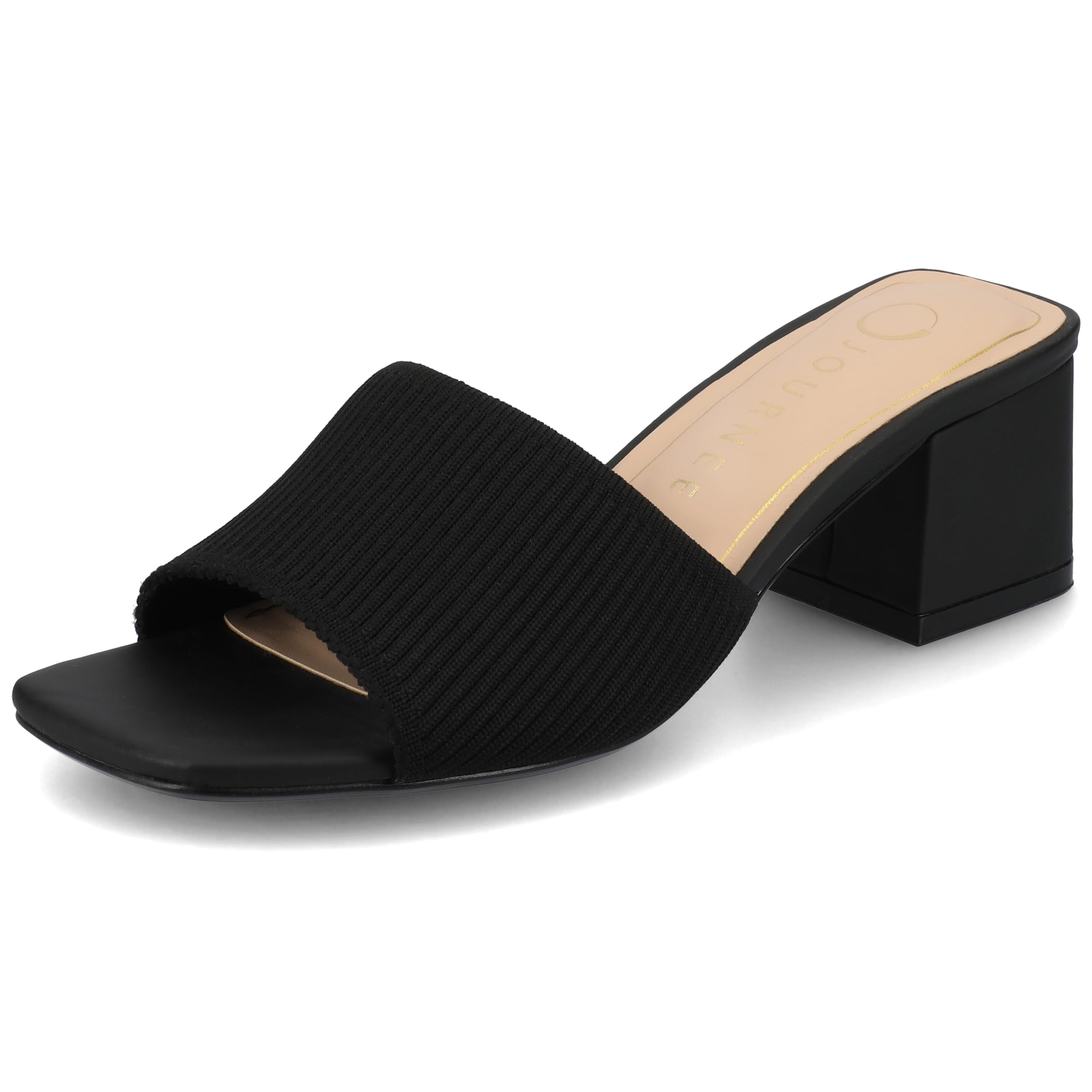 Photo 1 of Journee Collection Womens Shilin Stretch Knit Dress Sandals Cushioned Slip On Block Heel Open Square Toe Spring Summer Black, 7