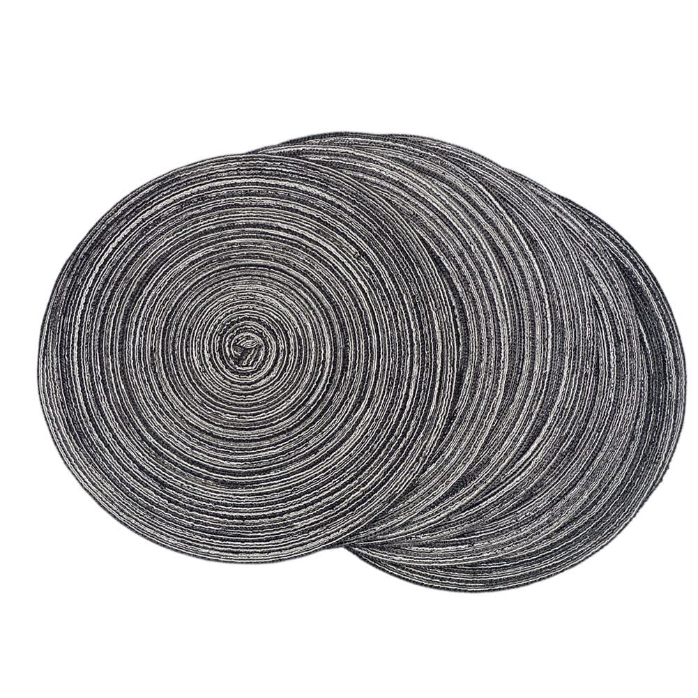 SCF2017 Set of 6 Round Woven Cotton Yarn Placemats 36cm Table Mats(Black)