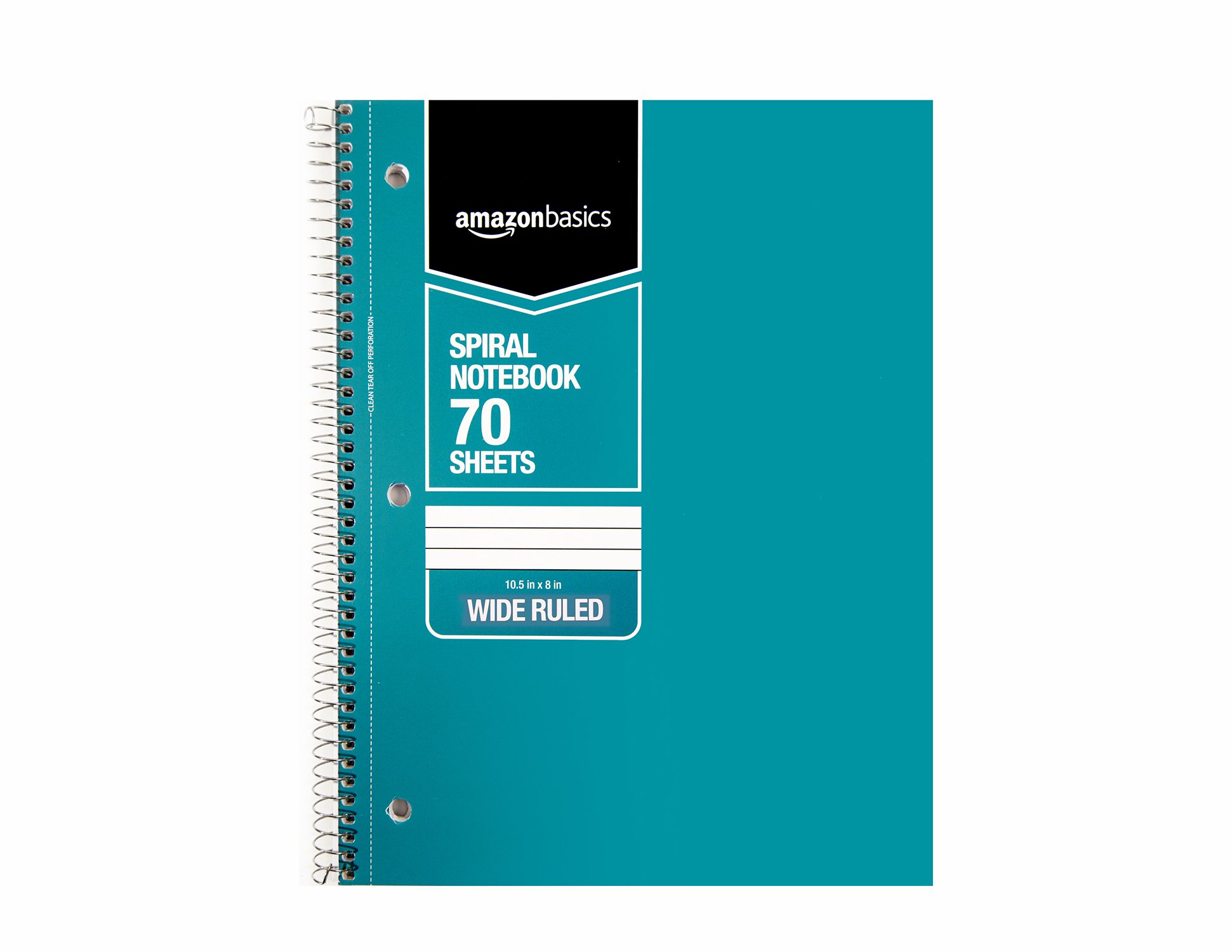 Amazon Basics Wide Ruled Wirebound Spiral Notebook, 70Sheet, 5 Pack