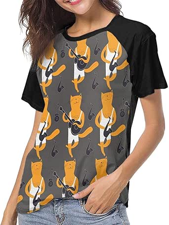 Amazon.com: Women's Jersey Shirt Baseball Tee Cats Musicians Casual Crew Neck Short Sleeve 